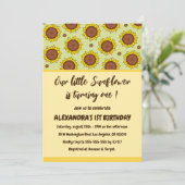 Sonnenblume 1. Geburtstag Einladungen niedlich mod (Stehend Vorderseite)