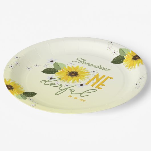Sonnenblume 1. Geburtstag Pappteller (Schrägansicht)