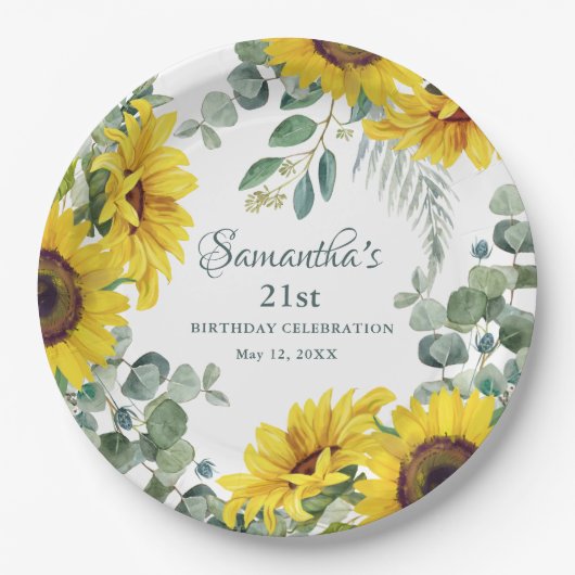 Sonnenblume 21. Geburtstag Party Pappteller (Vorderseite)