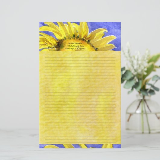 Sonnenblume 2 Wasserfarben Personalisiert Stationä Briefpapier (Stehend Vorderseite)