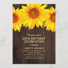 Sonnenblume 30. Geburtstag Party Rustikales Holz Einladung