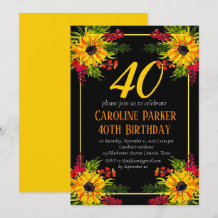 Sonnenblume 40. Geburtstag Gelbes Blütenerwachsen Einladung