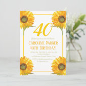 Sonnenblume 40. Geburtstag Gelbes Blütenerwachsen Einladung (Stehend Vorderseite)