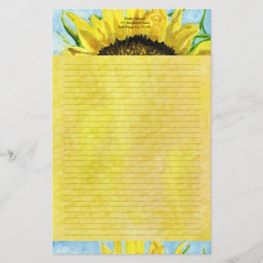 Sonnenblume 4 Wasserfarben Personalisiert Stationä Briefpapier (Vorderseite)