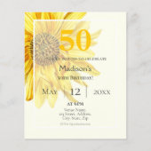 Sonnenblume 50. Budget Geburtstagsfeier Einladung (Vorderseite)