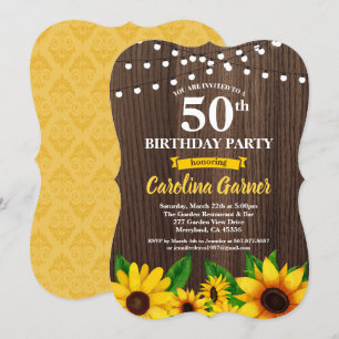 Sonnenblume 50. Geburtstag Einladung. Alter Einladung