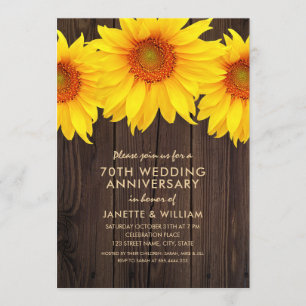 Sonnenblume 70. Hochzeitstag Rustikales Holz Einladung