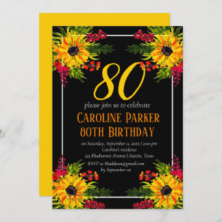 Sonnenblume 80. Geburtstag Gelbes Blütenerwachsen Einladung