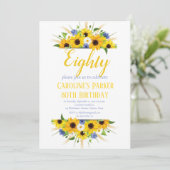 Sonnenblume 80. Geburtstag Gelbes Blütenerwachsen Einladung (Stehend Vorderseite)