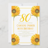 Sonnenblume 80. Geburtstag Gelbes Blütenerwachsen Einladung (Vorderseite)