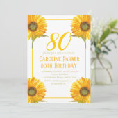 Sonnenblume 80. Geburtstag Gelbes Blütenerwachsen Einladung (Stehend Vorderseite)