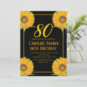 Sonnenblume 80. Geburtstag Gelbes Blütenerwachsen Einladung (Stehend Vorderseite)