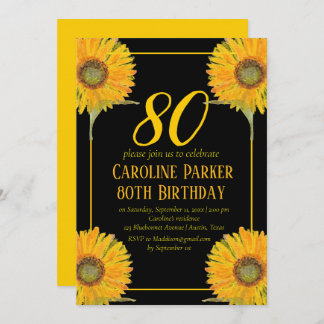 Sonnenblume 80. Geburtstag Gelbes Blütenerwachsen Einladung