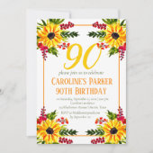 Sonnenblume 90. Geburtstag Gelbe Blütenerwachsene Einladung (Vorderseite)