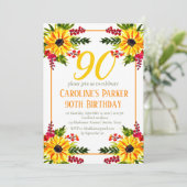 Sonnenblume 90. Geburtstag Gelbe Blütenerwachsene Einladung (Stehend Vorderseite)