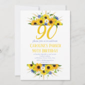 Sonnenblume 90. Geburtstag Gelbe Blütenerwachsene Einladung (Vorderseite)
