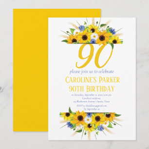 Sonnenblume 90. Geburtstag Gelbe Blütenerwachsene Einladung