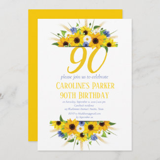 Sonnenblume 90. Geburtstag Gelbe Blütenerwachsene Einladung