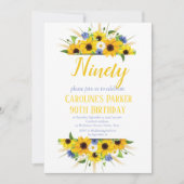 Sonnenblume 90. Geburtstag Gelbe Blütenerwachsene Einladung (Vorderseite)