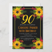 Sonnenblume 90. Geburtstag Gelbe Blütenerwachsene Einladung (Vorderseite)