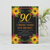 Sonnenblume 90. Geburtstag Gelbe Blütenerwachsene Einladung (Stehend Vorderseite)