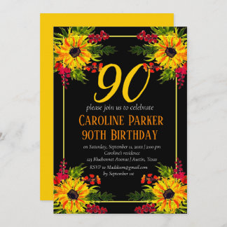 Sonnenblume 90. Geburtstag Gelbe Blütenerwachsene Einladung