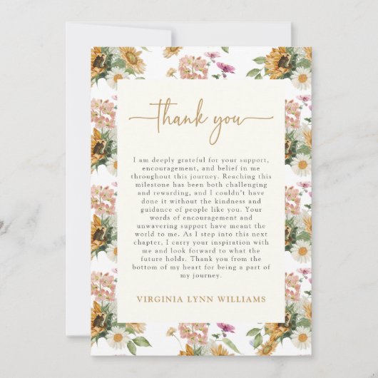 Sonnenblume Abschluss Dankeskarte (Vorderseite)