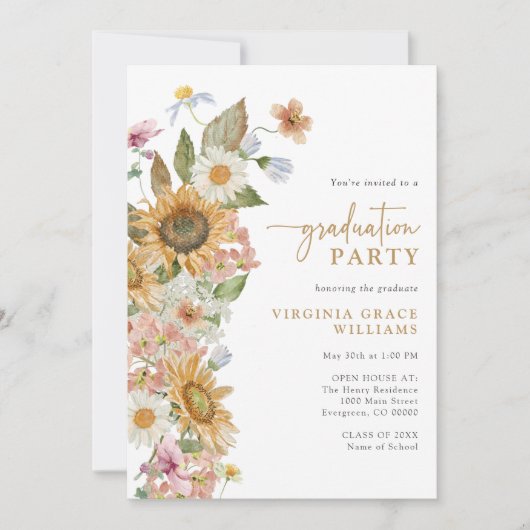 Sonnenblume Abschluss Einladung (Vorderseite)