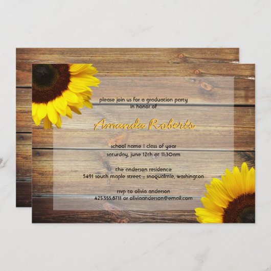 Sonnenblume-Abschluss-Party Einladung (Vorne/Hinten)