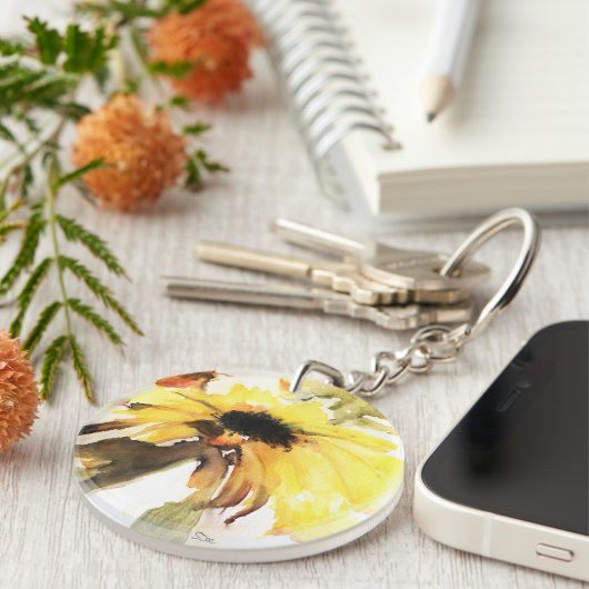 Sonnenblume Akryllischer Schlüsselanhänger, rund ( Schlüsselanhänger (Vorderseite rechts)