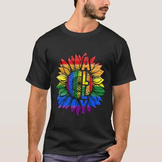 Sonnenblume Ally Rainbow Flag LGBT Pride Gay Lesbi T-Shirt (Vorderseite)