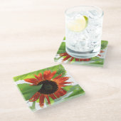 Sonnenblume am Nachmittag Glasuntersetzer (Schrägansicht)