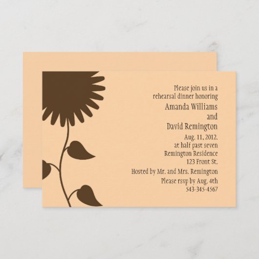 Sonnenblume am Peach Probe Abendessen Einladung (Vorne/Hinten)