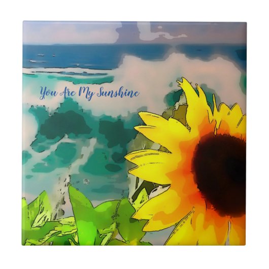 Sonnenblume am Strand du bist mein Sonnenschein Fliese (Vorderseite)