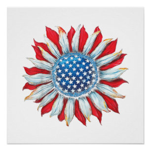 Sonnenblume American Flag 4. Juli Frauen Männer Me Poster