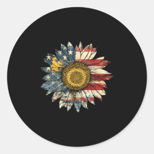 Sonnenblume American Flag 4. Juli USA Frauen Männe Runder Aufkleber