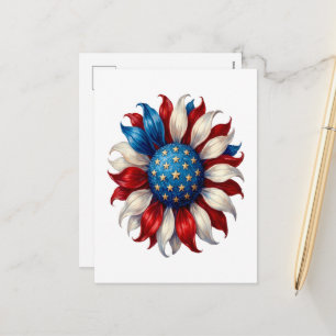 Sonnenblume Amerikanische Flagge 4. Juli Feiertagspostkarte