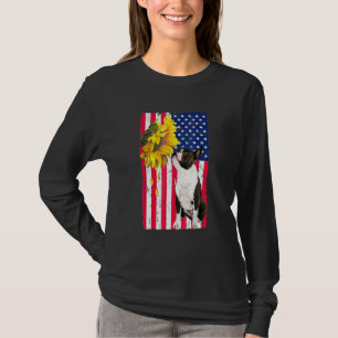 Sonnenblume Amerikanische Flagge Boston Terrier Hu T-Shirt