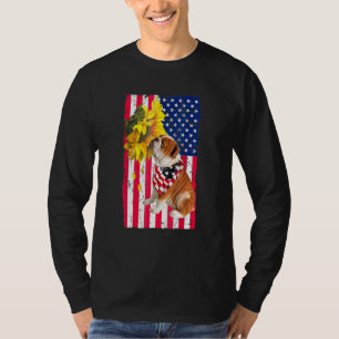 Sonnenblume Amerikanische Flagge Bulldogge Hund T-Shirt