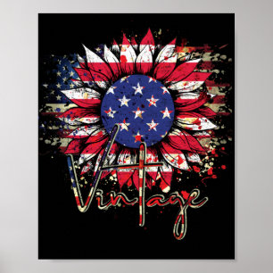 Sonnenblume Amerikanische Flagge Vintage-Grafik 4. Poster