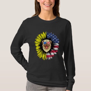 Sonnenblume Amerikanischer Buldog Mit Uns Flagge B T-Shirt