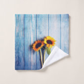 Sonnenblume an der blauen Holzwand Badhandtuch Set (Waschlappen)