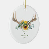 Sonnenblume Antlers Couple 1. Weihnachten Keramik Ornament (Rechts)