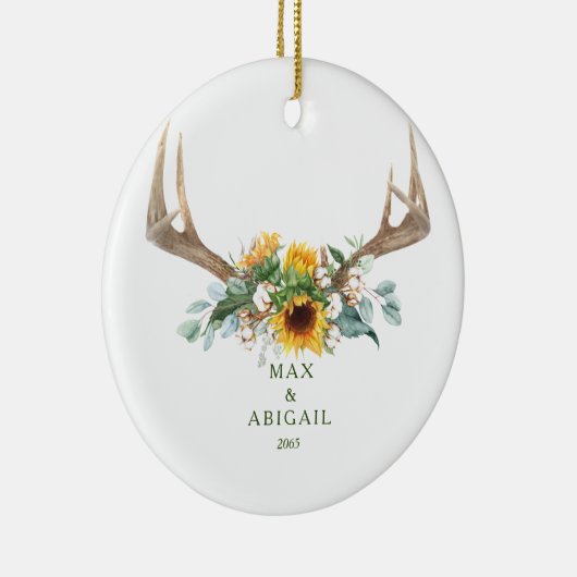Sonnenblume Antlers Couple 1. Weihnachten Keramik Ornament (Rechts)