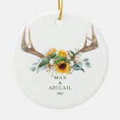Sonnenblume Antlers Couple 1. Weihnachten Keramik Ornament (Vorne)