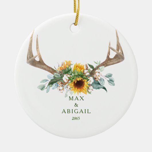 Sonnenblume Antlers Couple 1. Weihnachten Keramik Ornament (Vorne)
