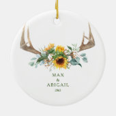 Sonnenblume Antlers Couple 1. Weihnachten Keramik Ornament (Hinten)