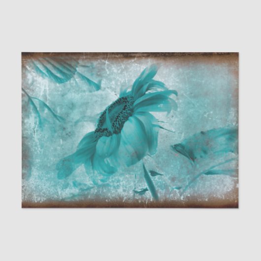 Sonnenblume Aquamarin Blauer Vintage Antike Textur Seidenpapier (Vorderseite)