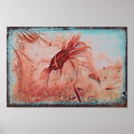 Sonnenblume Aquamarin Brown Sepia Vintag Antique T Poster