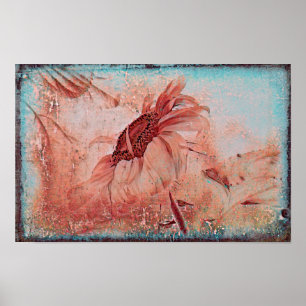 Sonnenblume Aquamarin Brown Sepia Vintag Antique T Poster
